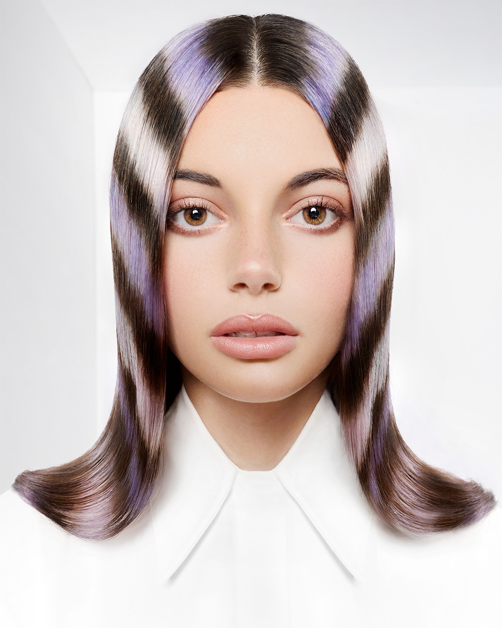 Purple, White and Brown Striped Hairstyle - Jonathan Turner & Sophie Lenton - BHA North Eastern Hairdresser of the Year 2026 Finalist Collection